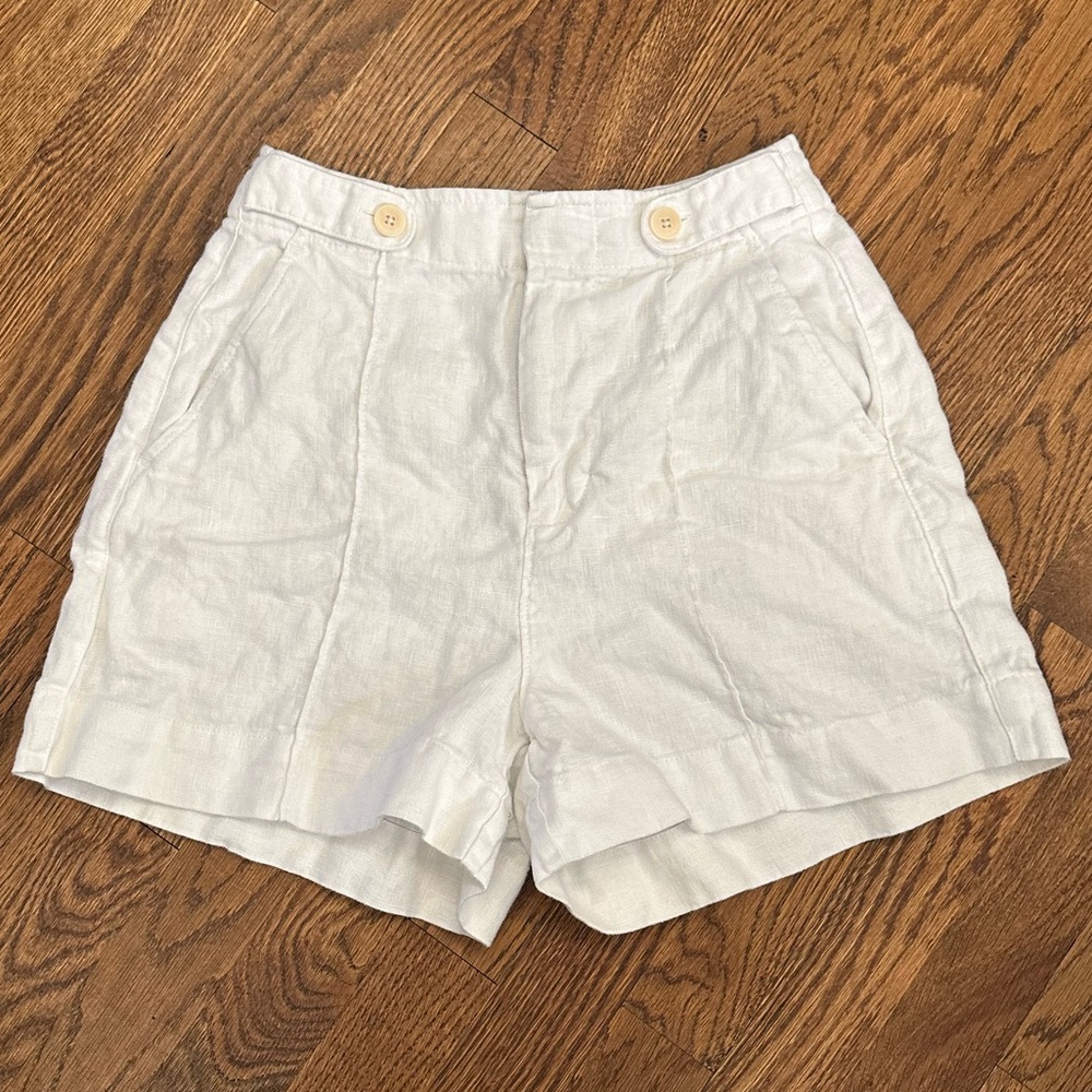 Madewell White High-Waist Linen Blend Shorts